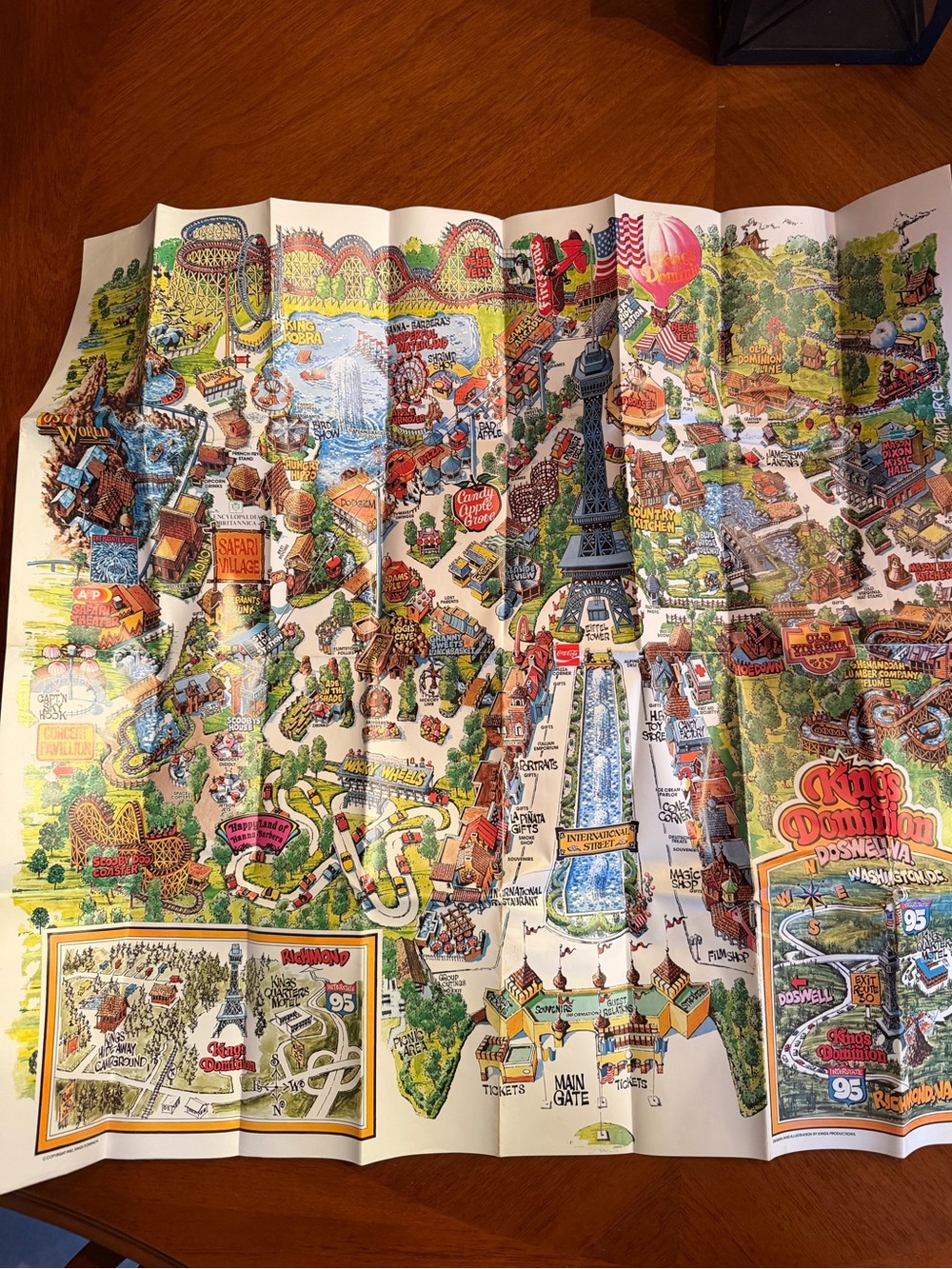 Vintage 1980 Kings Dominion Amusement Park Map 25” x 24”